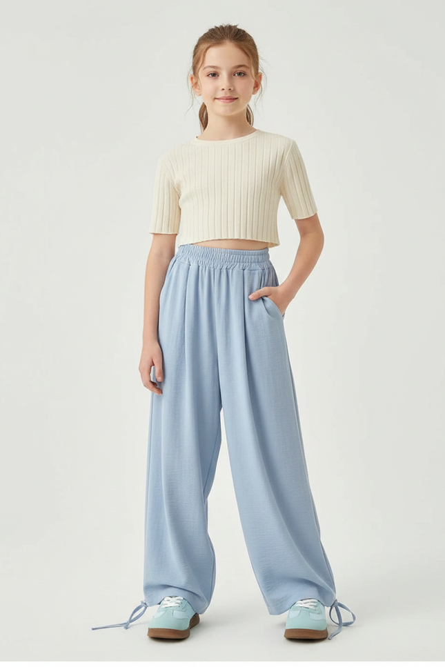 Pantalon Parachute Bleu Ciel Fluide Ample Décontracté Enfant - Viscose