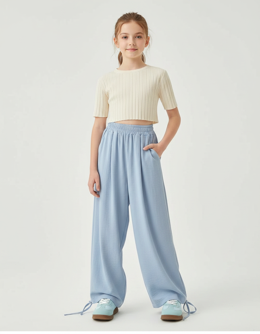 Pantalon Parachute Bleu Ciel Fluide Ample Décontracté Enfant - Viscose
