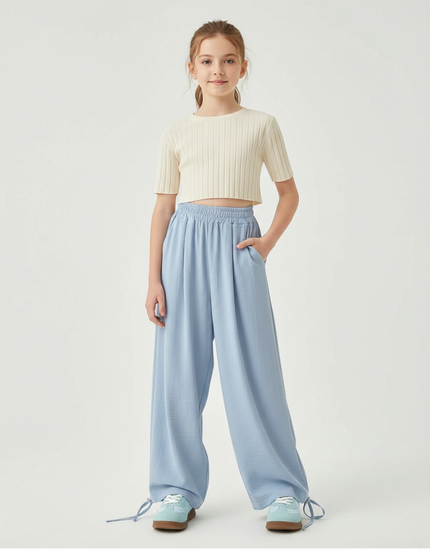Pantalon Parachute Bleu Ciel Fluide Ample Décontracté Enfant - Viscose