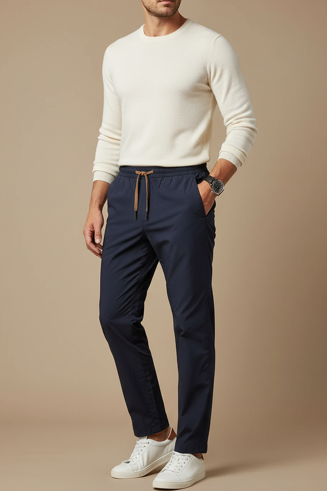 Pantalon Parachute Bleu Marine Droit Cordon Décontracté - Polyester