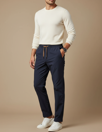 Pantalon Parachute Bleu Marine Droit Cordon Décontracté - Polyester