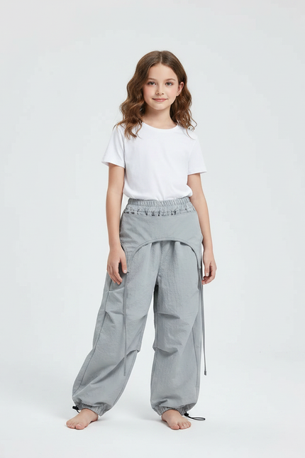 Pantalon Parachute Gris Ample Nylon Enfant - Polyester