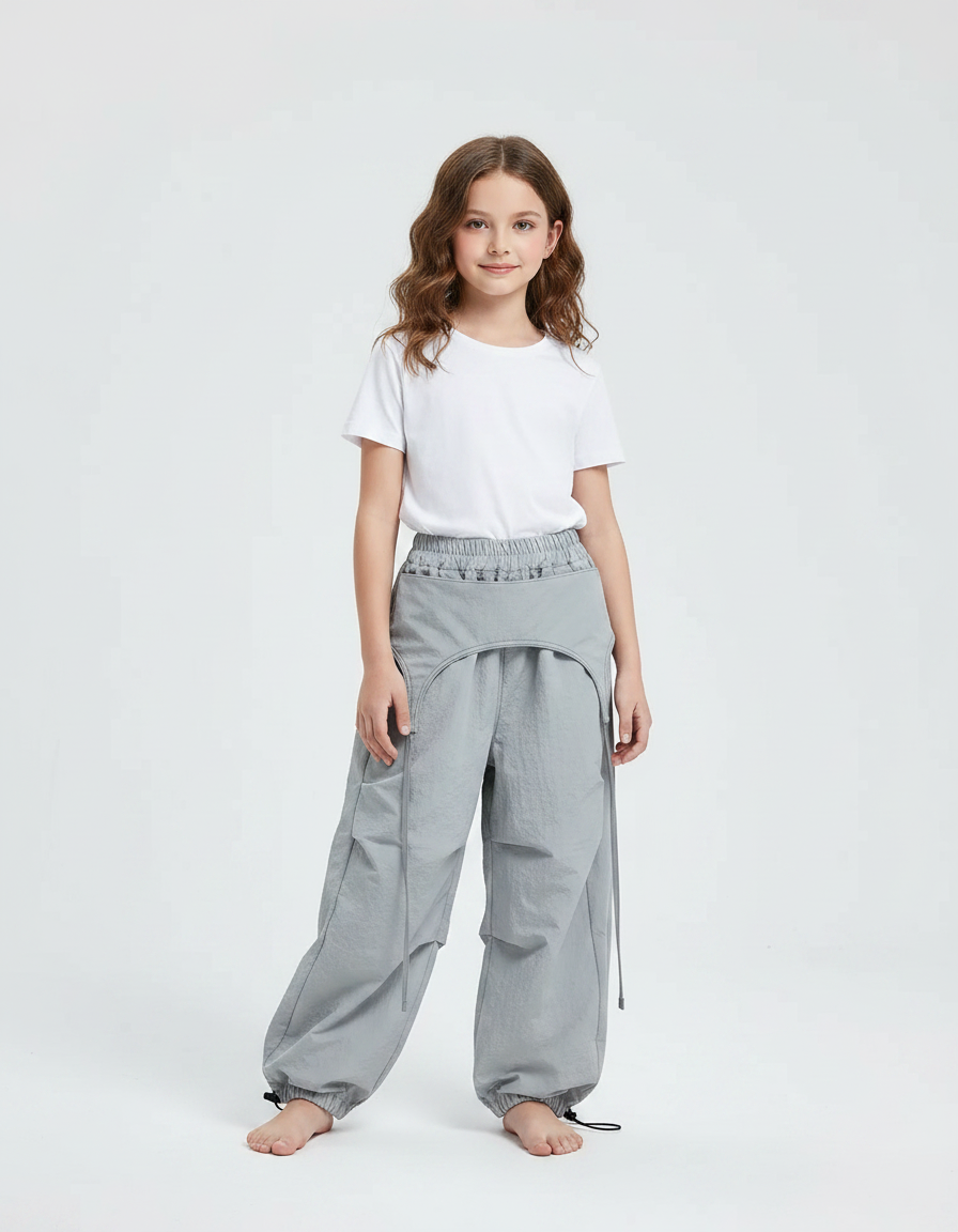 Pantalon Parachute Gris Ample Nylon Enfant - Polyester