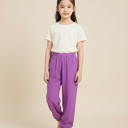 Pantalon Parachute Violet Fluide Coton Ample Enfant
