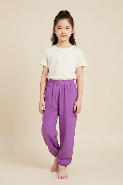 Pantalon Parachute Violet Fluide Coton Ample Enfant
