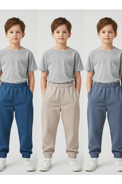 Pantalon Parachute Côtelé Ample Décontracté Garçon - Bleu Cordé