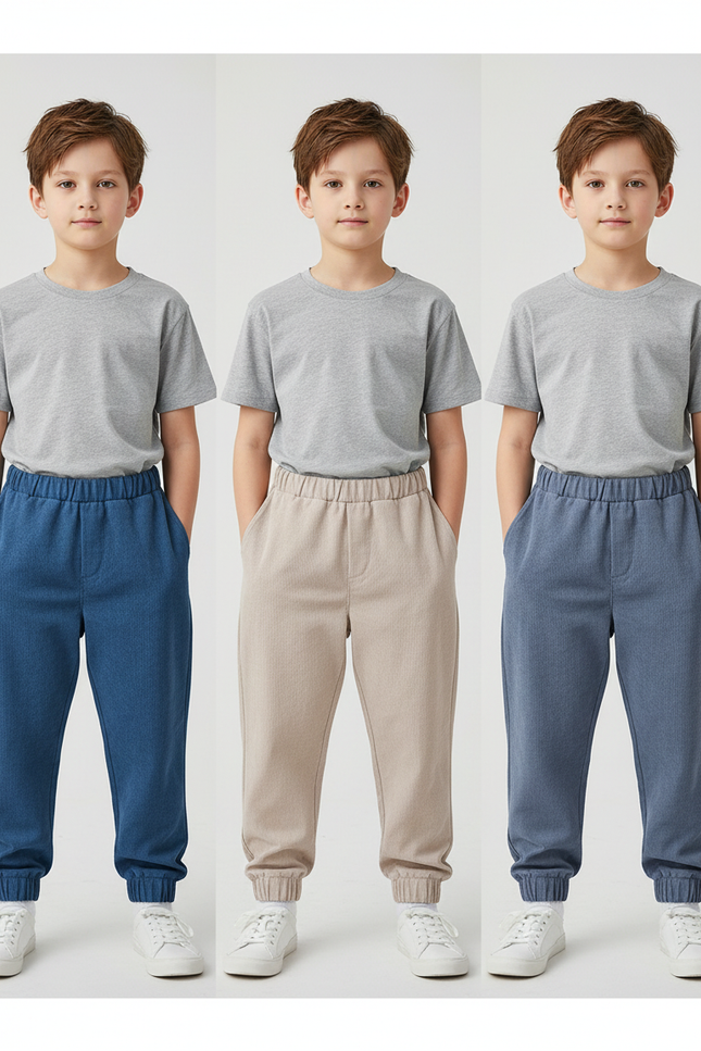 Pantalon Parachute Côtelé Ample Décontracté Garçon - Bleu Cordé
