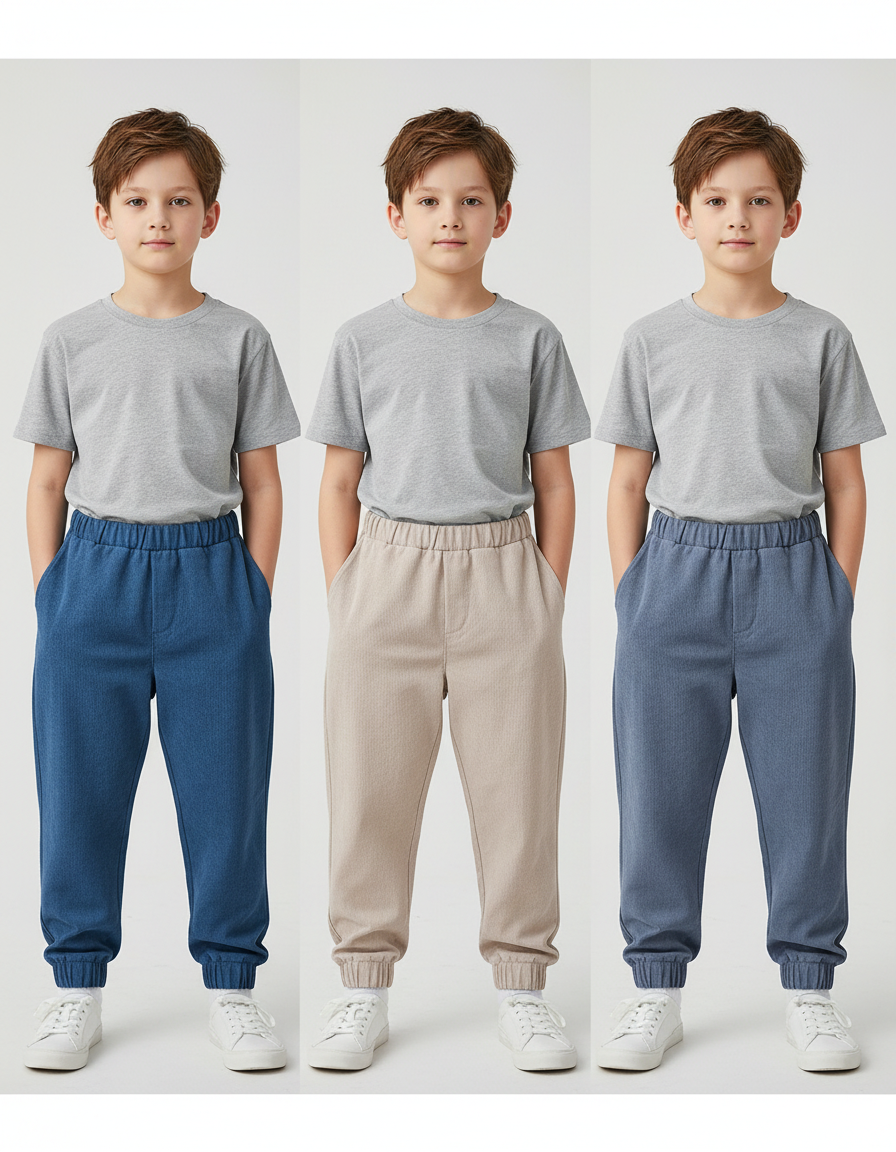 Pantalon Parachute Côtelé Ample Décontracté Garçon - Bleu Cordé