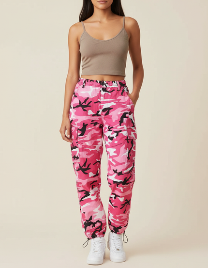 Pantalon Parachute Rose Camouflage Cargo Ample Streetwear Femme - Toile