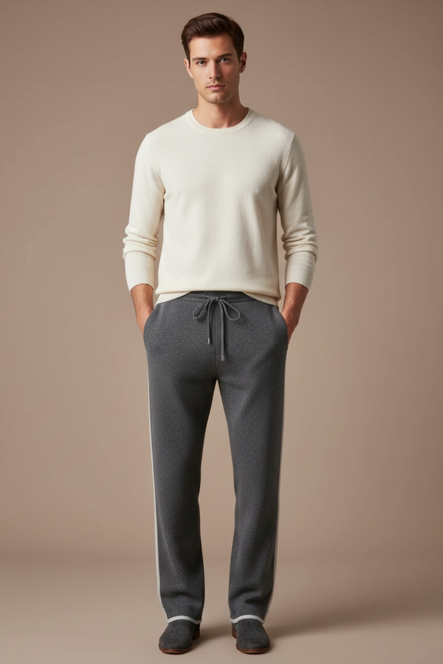 Pantalon Parachute Gris Laine Ample Décontracté Homme