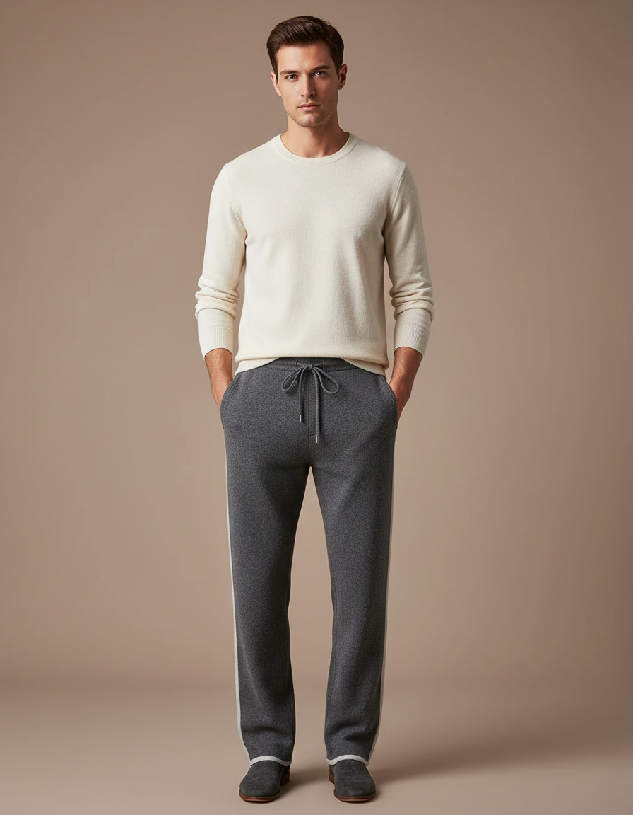 Pantalon Parachute Gris Laine Ample Décontracté Homme