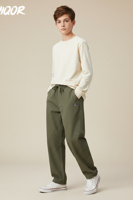 Pantalon Parachute Vert Ample Coton Enfant - Kaki