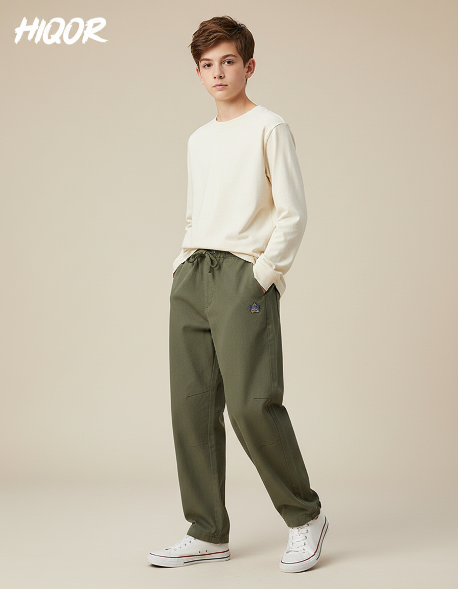 Pantalon Parachute Vert Ample Coton Enfant - Kaki