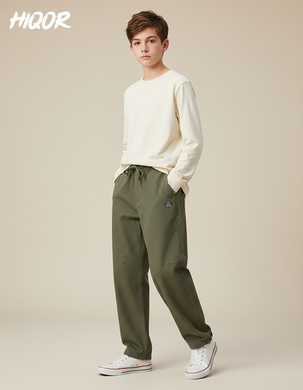 Pantalon Parachute Vert Ample Coton Enfant - Kaki