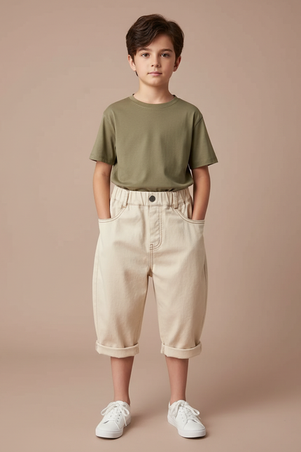 Pantalon Parachute Garçon Beige Baggy - Jean