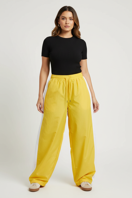 Pantalon Parachute Jaune Ample Sporty Décontracté Femme - Polyester