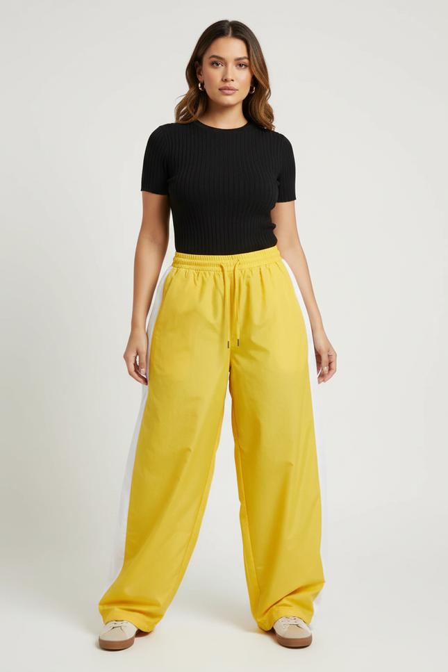 Pantalon Parachute Jaune Ample Sporty Décontracté Femme - Polyester