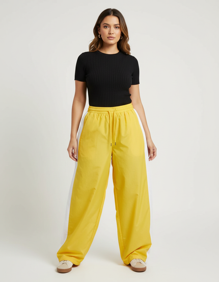 Pantalon Parachute Jaune Ample Sporty Décontracté Femme - Polyester