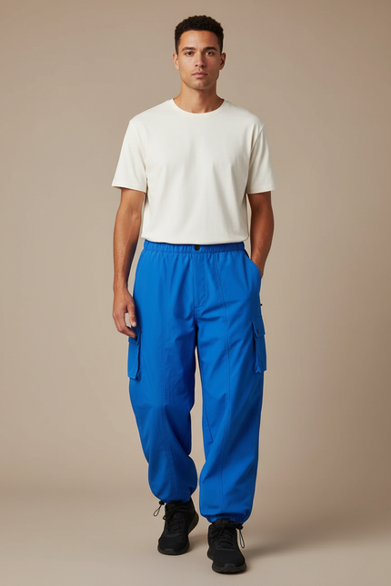 Pantalon Parachute Bleu Électrique Cargo Fluide Décontracté Homme - Polyester
