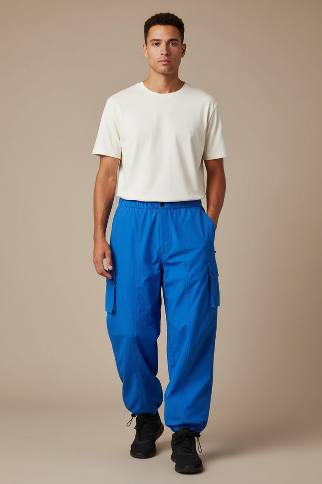 Pantalon Parachute Bleu Électrique Cargo Fluide Décontracté Homme - Polyester