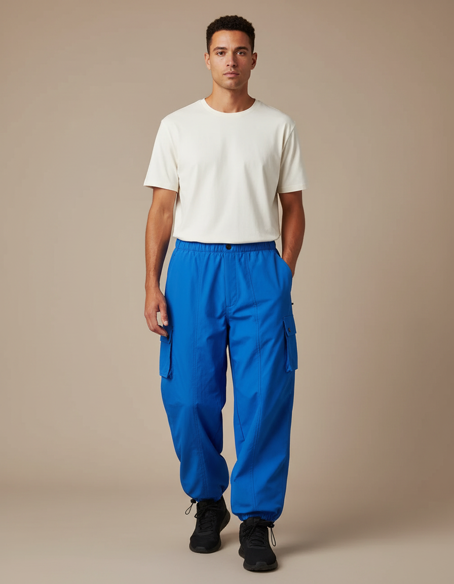 Pantalon Parachute Bleu Électrique Cargo Fluide Décontracté Homme - Polyester