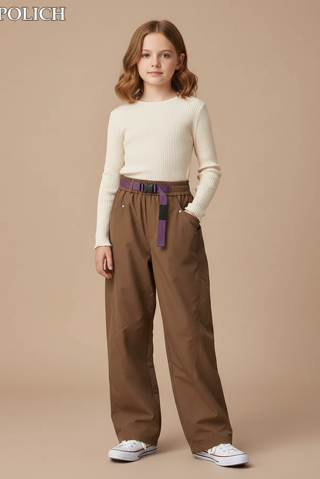 Pantalon Parachute Marron Ample Décontracté Enfant - Polyester