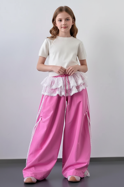 Pantalon Parachute Rose Large Dentelle Enfant - Polyester