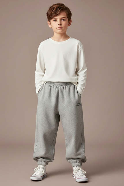 Pantalon Parachute Gris Ample Molletonné Garçon Sportif