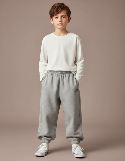 Pantalon Parachute Gris Ample Molletonné Garçon Sportif