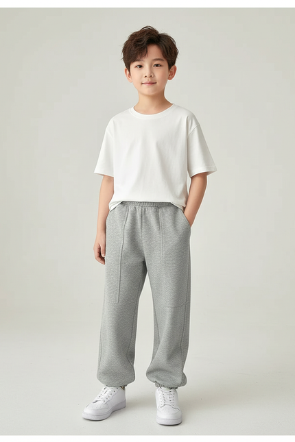 Pantalon Parachute Gris Ample Molleton Garçon Sport