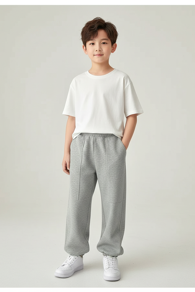 Pantalon Parachute Gris Ample Molleton Garçon Sport