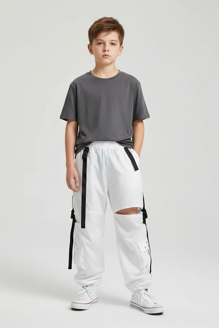 Pantalon Parachute Garçon Blanc Resserré Aux Chevilles - Polyester