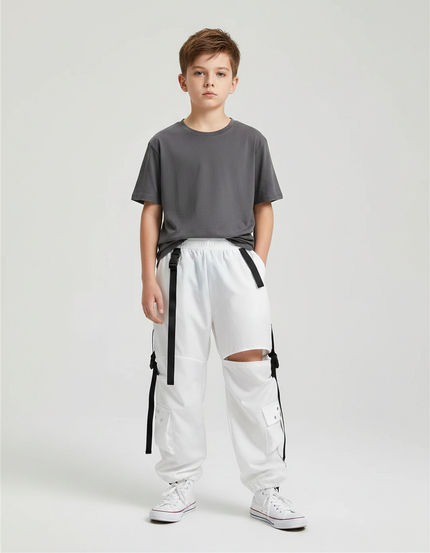 Pantalon Parachute Garçon Blanc Resserré Aux Chevilles - Polyester