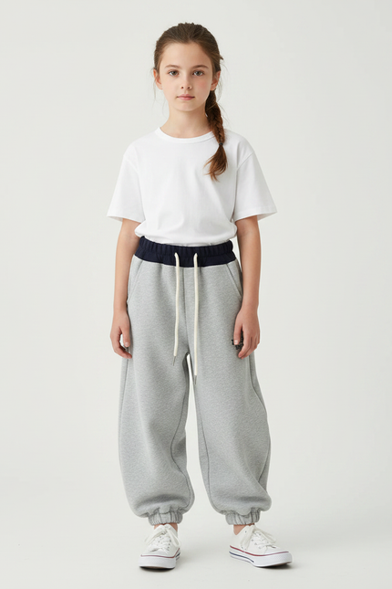 Pantalon Parachute Gris Ample Confortable Enfant Sport - Molleton