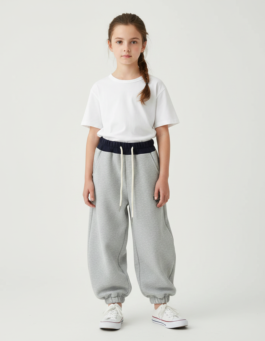 Pantalon Parachute Gris Ample Confortable Enfant Sport - Molleton