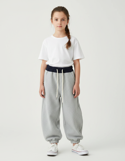 Pantalon Parachute Gris Ample Confortable Enfant Sport - Molleton