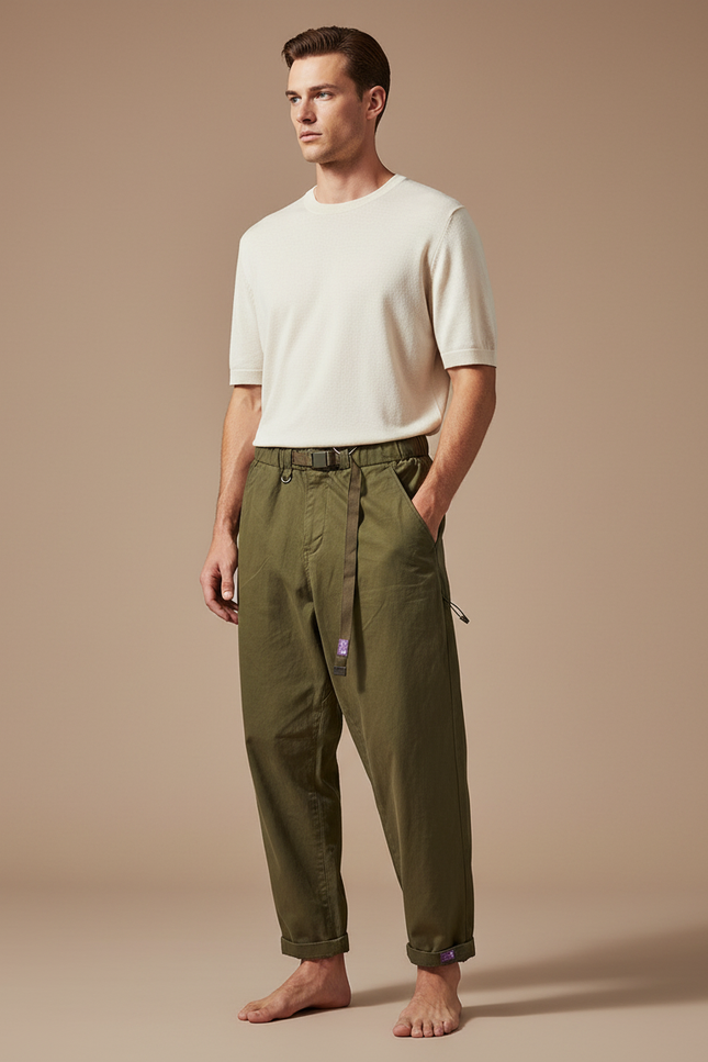 Pantalon Parachute Homme Kaki Large Toile - Coton