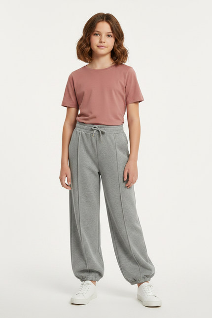 Pantalon Parachute Gris Ample Molletonné Fille Décontracté