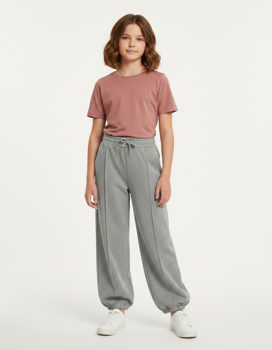 Pantalon Parachute Gris Ample Molletonné Fille Décontracté