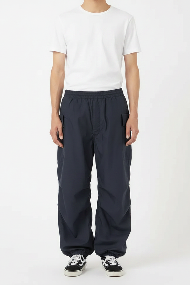Pantalon Parachute Bleu Marine Ample Cargo Décontracté - Polyester