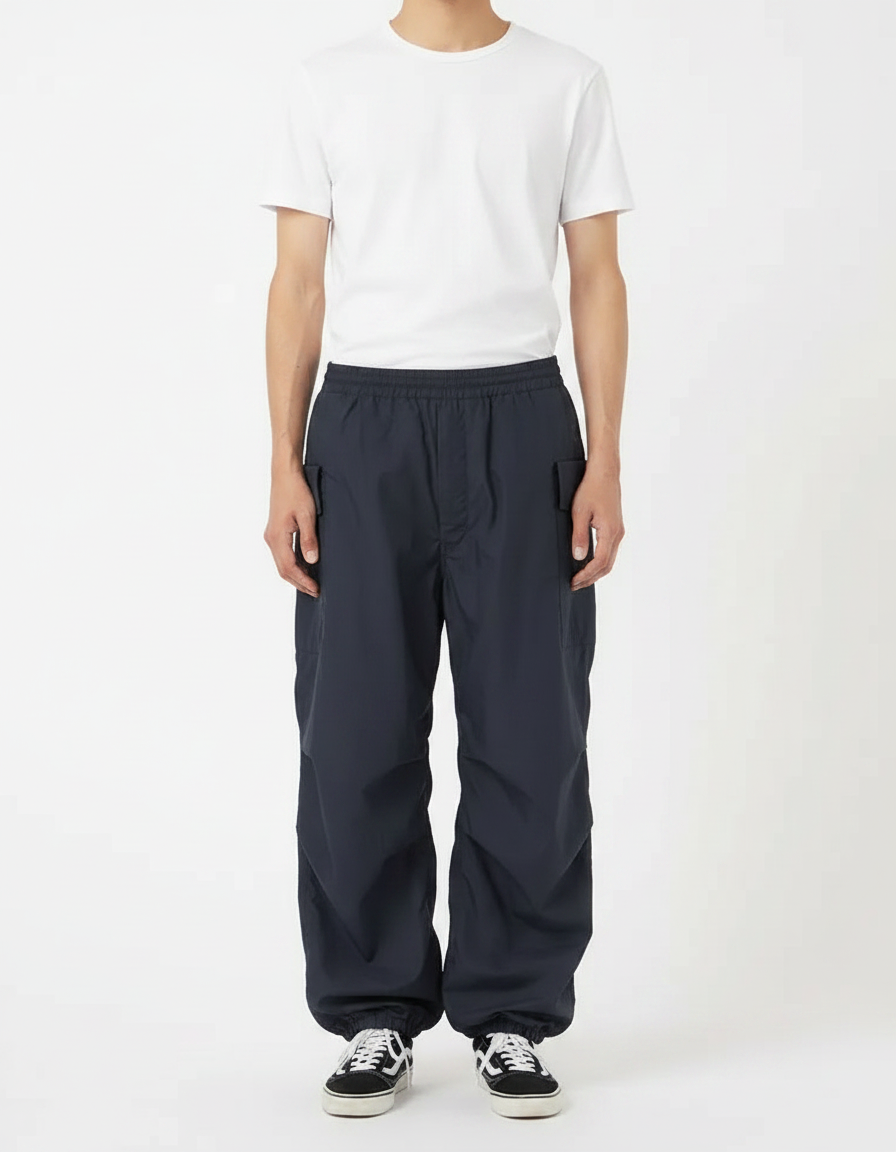 Pantalon Parachute Bleu Marine Ample Cargo Décontracté - Polyester
