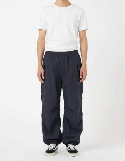 Pantalon Parachute Bleu Marine Ample Cargo Décontracté - Polyester