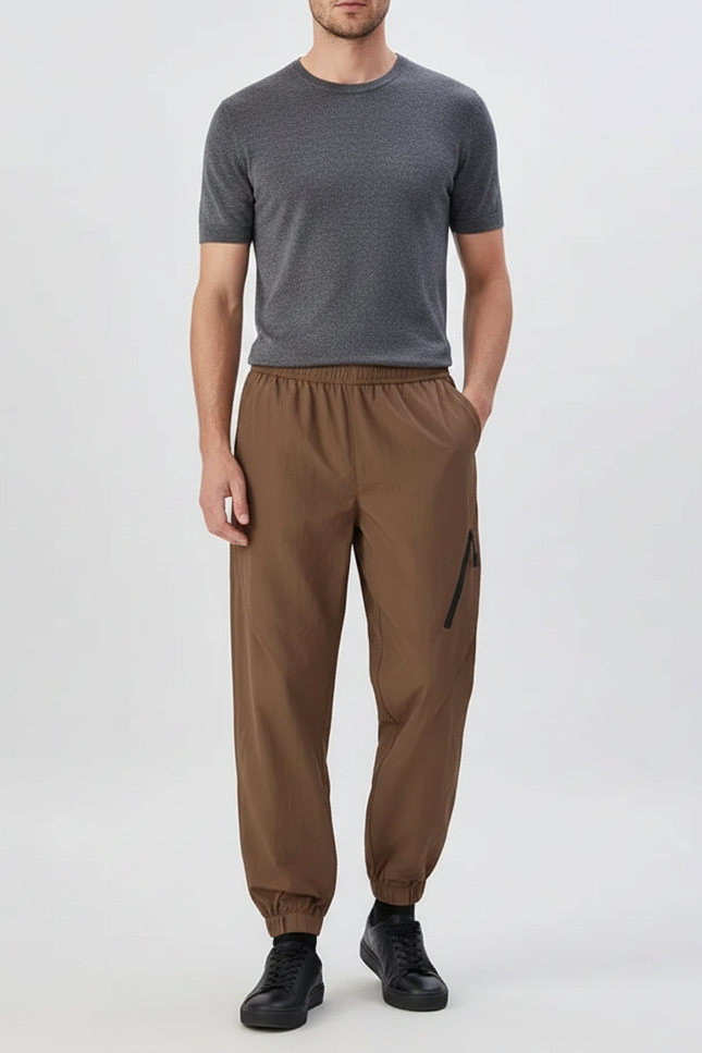 Pantalon Parachute Marron Ample Décontracté Sport Homme - Polyester