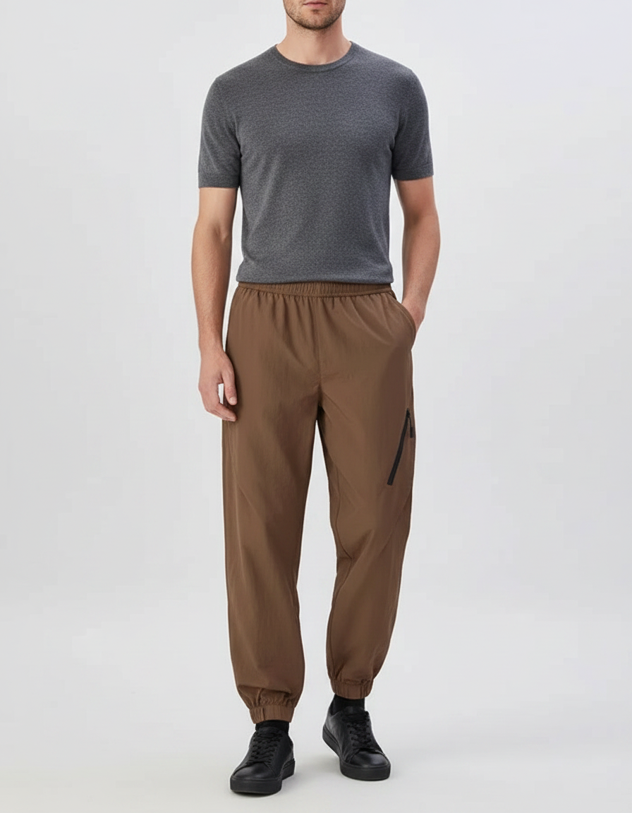 Pantalon Parachute Marron Ample Décontracté Sport Homme - Polyester
