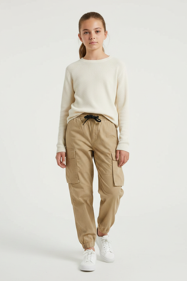 Pantalon Parachute Fille Beige Cargo - Toile
