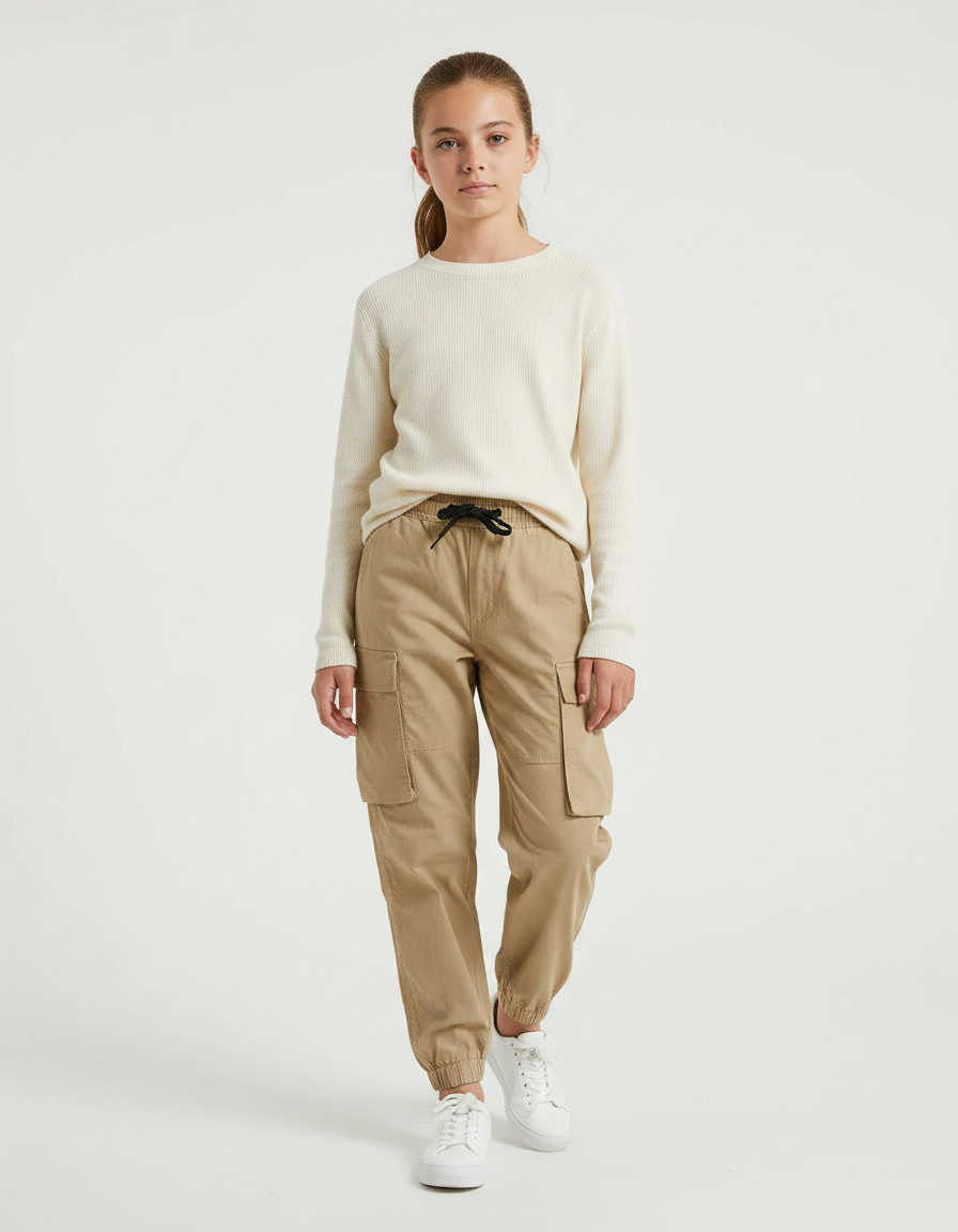 Pantalon Parachute Fille Beige Cargo - Toile