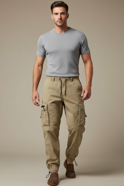 Pantalon Parachute Kaki Cargo Cordon Jogger Casual Homme - Gabardine