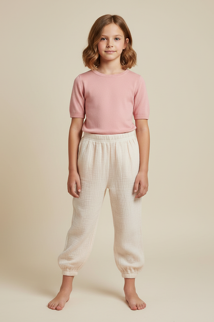 Pantalon Parachute Crème Coton Ample Enfant Doux Fluide - Beige