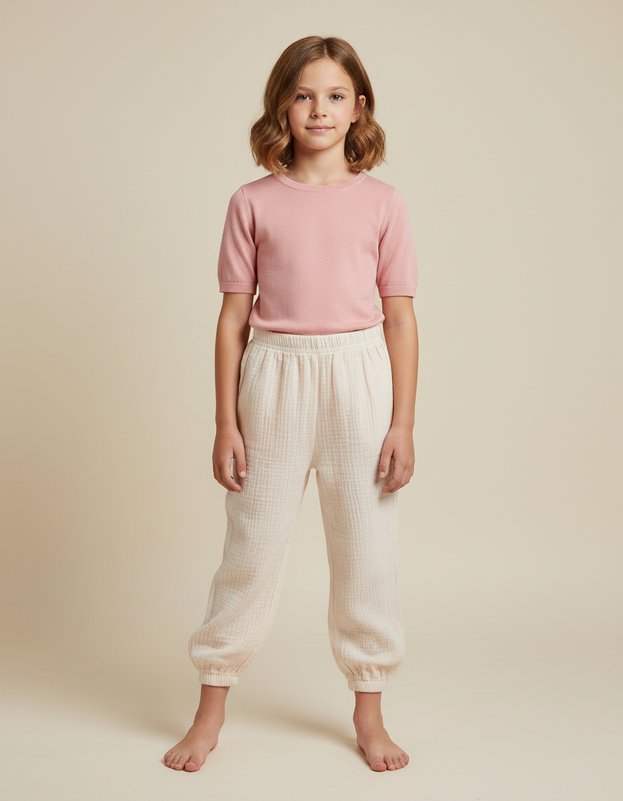 Pantalon Parachute Crème Coton Ample Enfant Doux Fluide - Beige