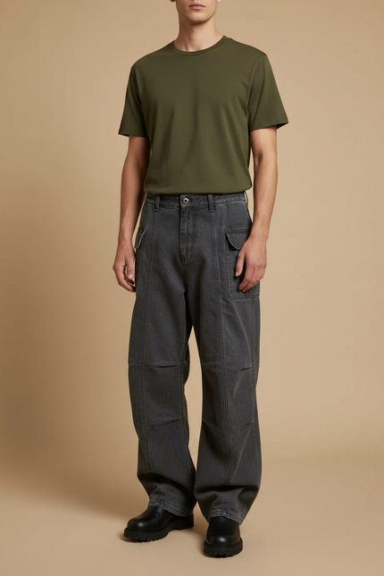 Pantalon Parachute Gris Ample Plissé Décontracté Homme - Jean